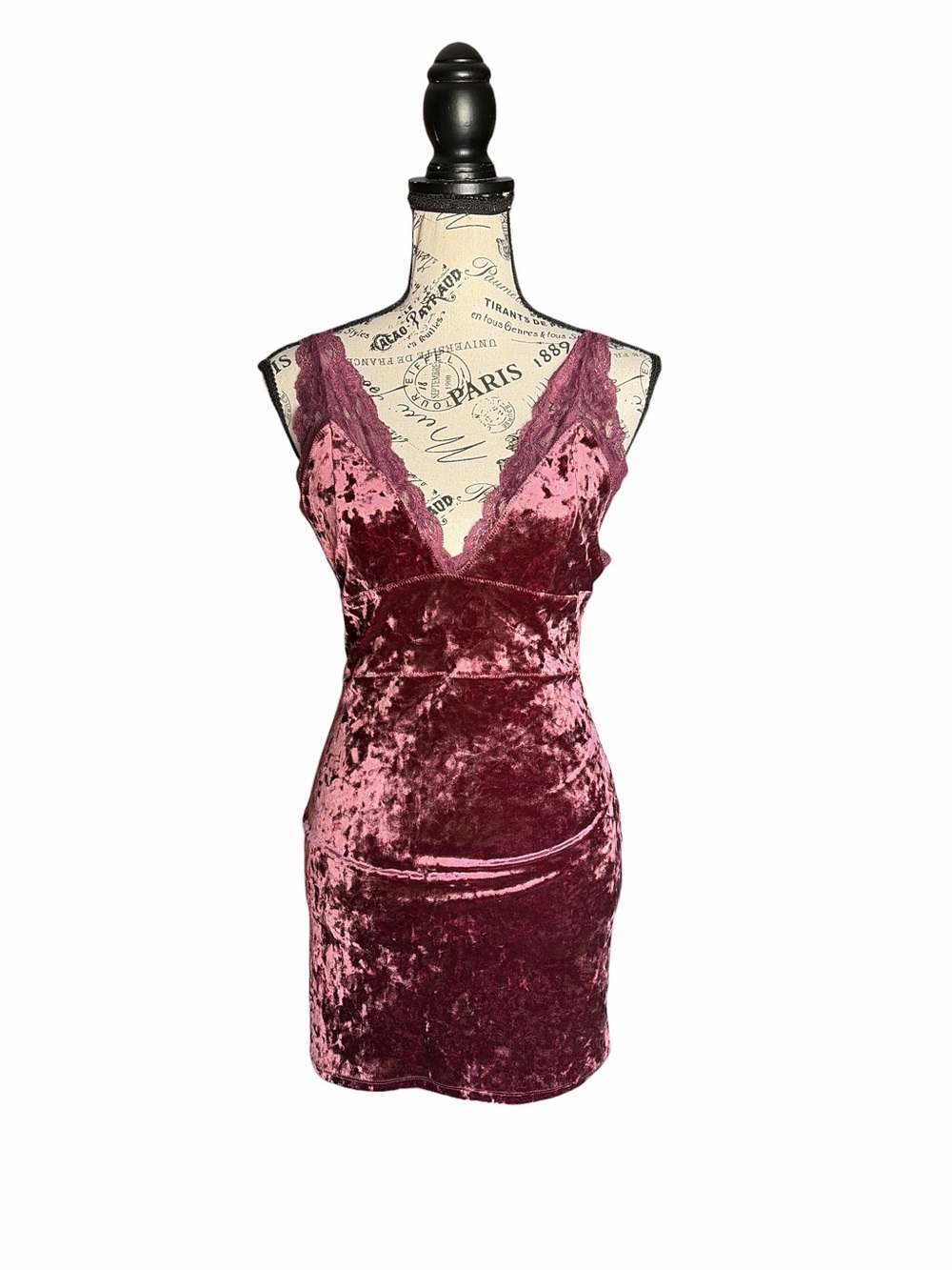 Free People Viper Velvet Mini Dress Size Small Raspberry Lace Y2K
